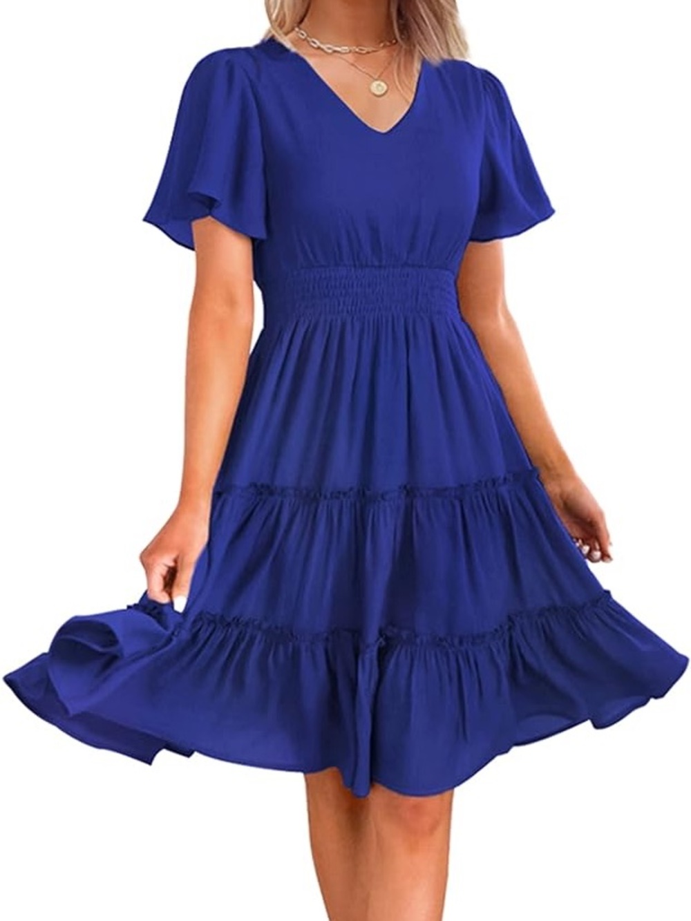 Zattcas | Royal Blue Smocked Tiered Flutter Sleeve Midi Dress Women’s Size: L